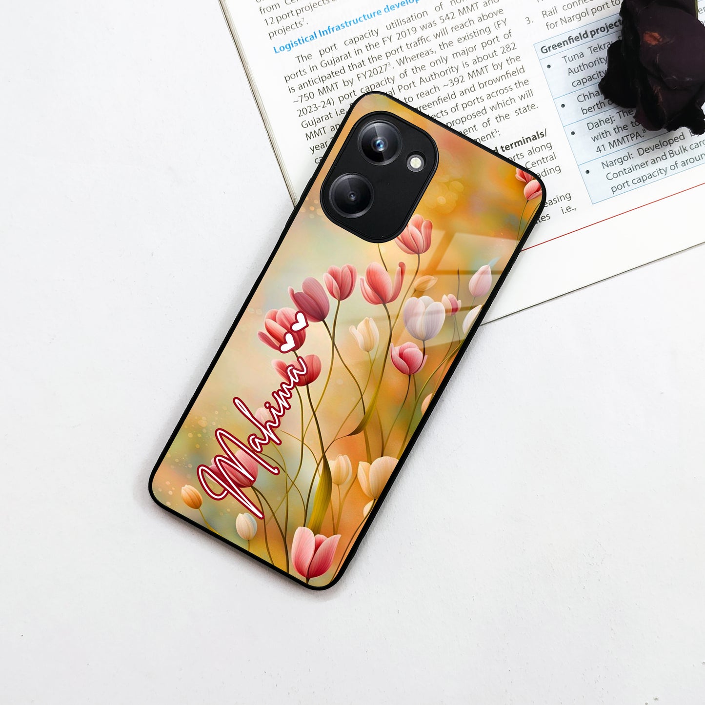 Tulip Floral Glass Case Cover For Realme/Narzo