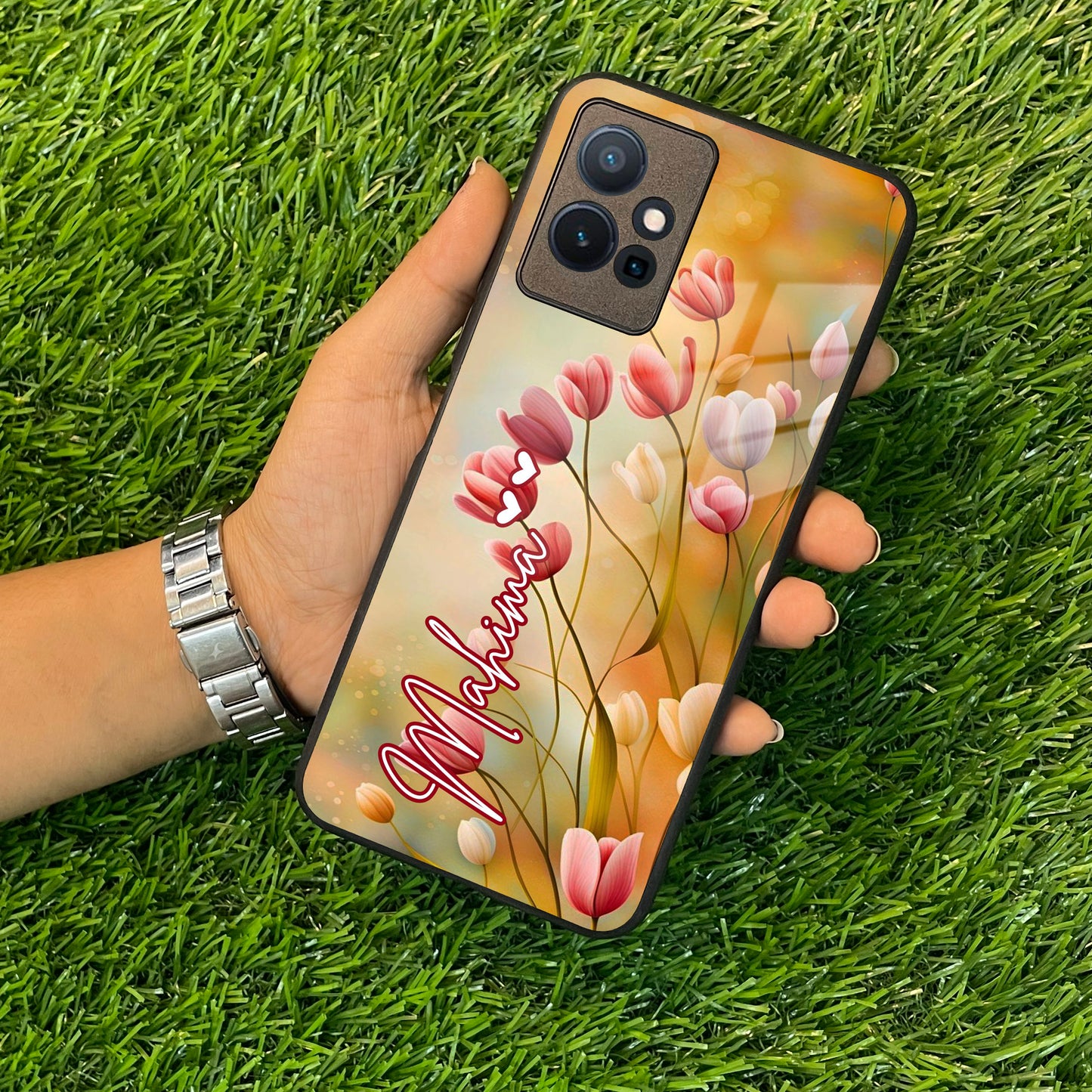 Tulip Floral Glass Case Cover For Vivo