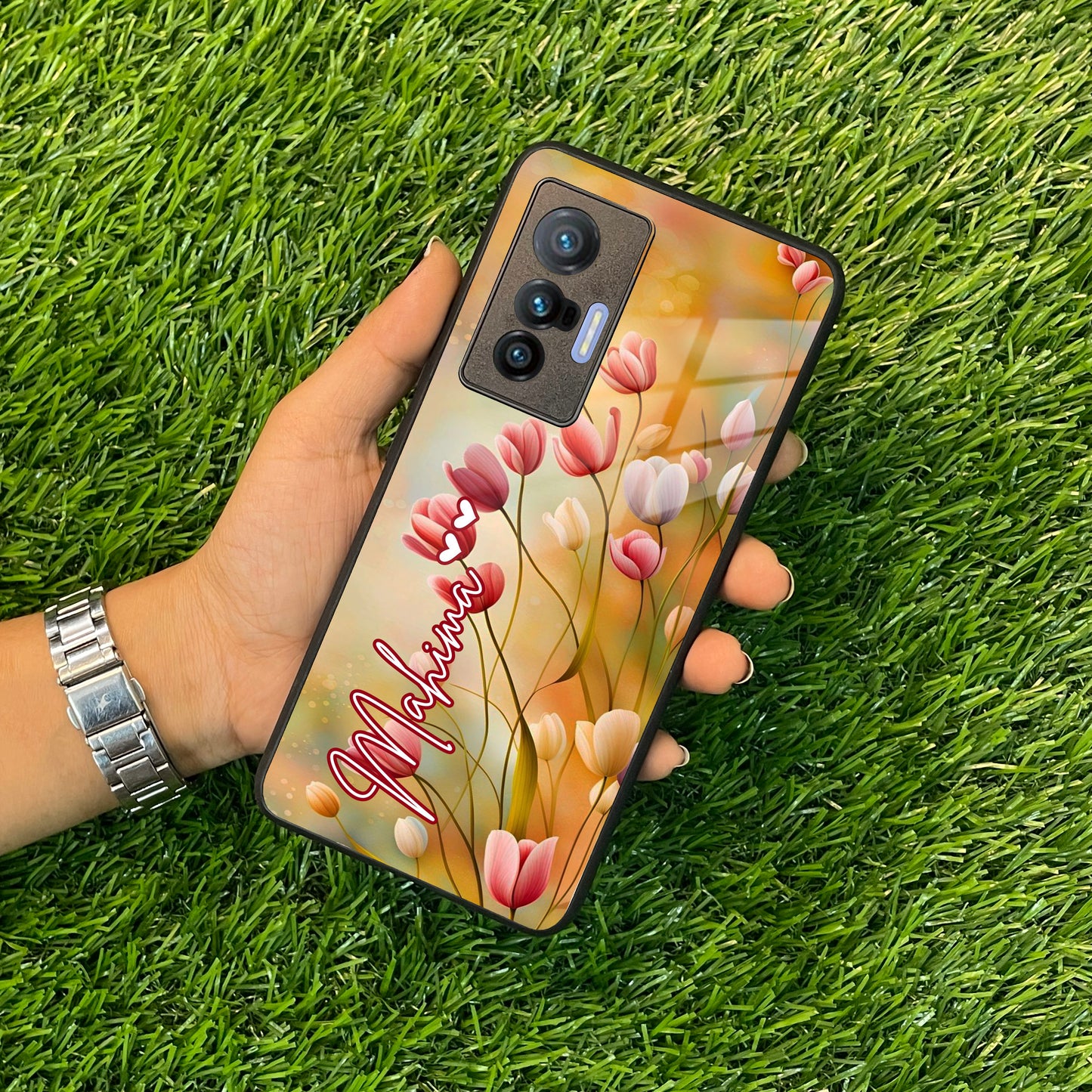 Tulip Floral Glass Case Cover For Vivo