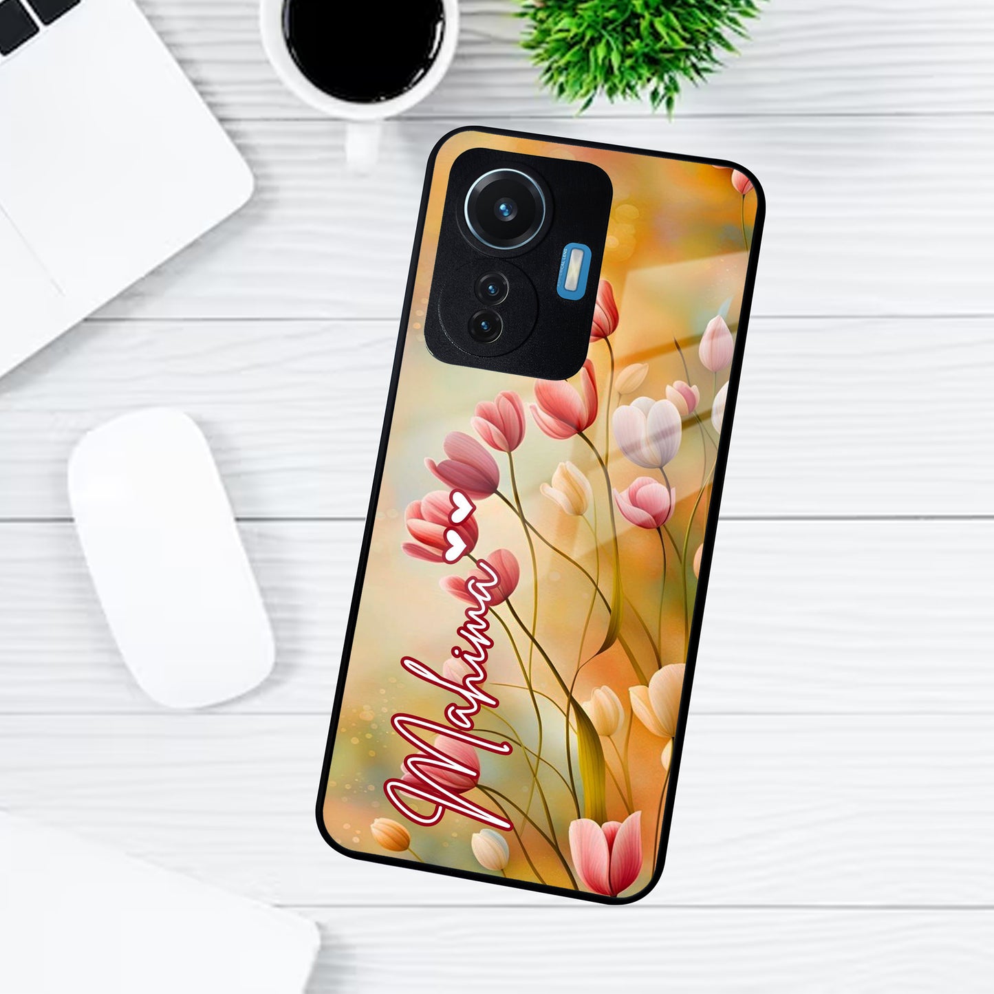 Tulip Floral Glass Case Cover For Vivo