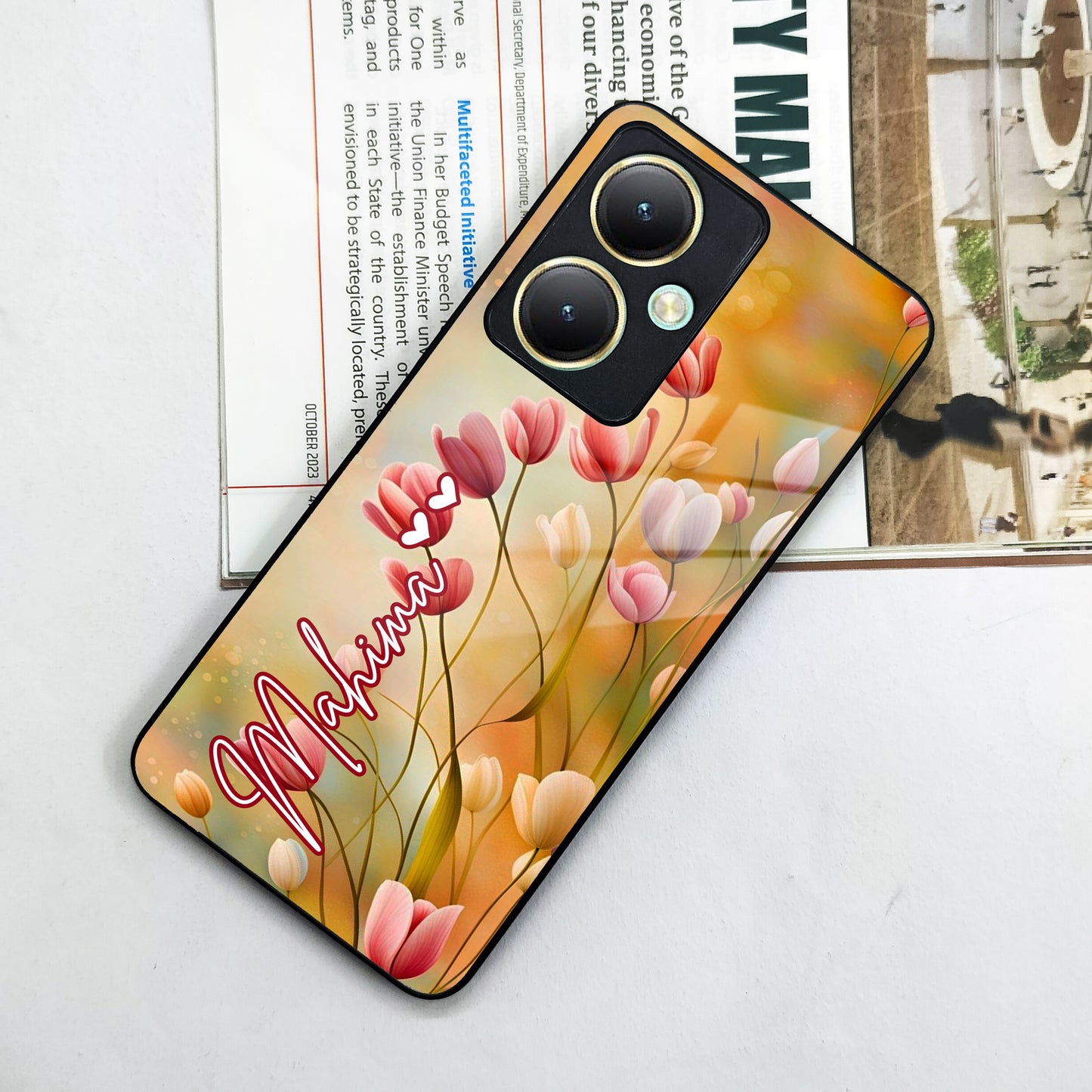 Tulip Floral Glass Case Cover For Vivo