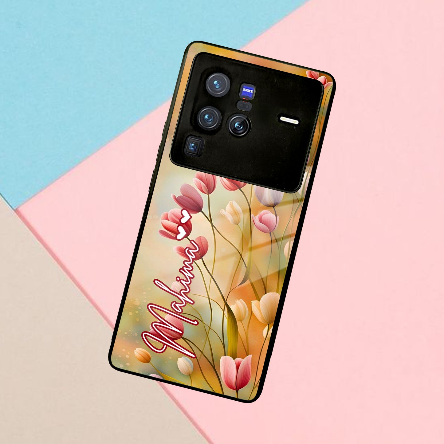 Tulip Floral Glass Case Cover For Vivo