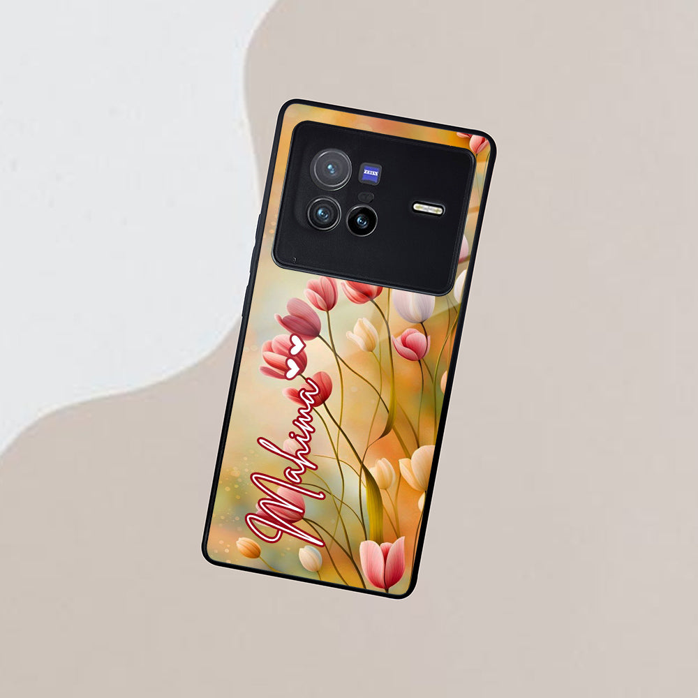 Tulip Floral Glass Case Cover For Vivo