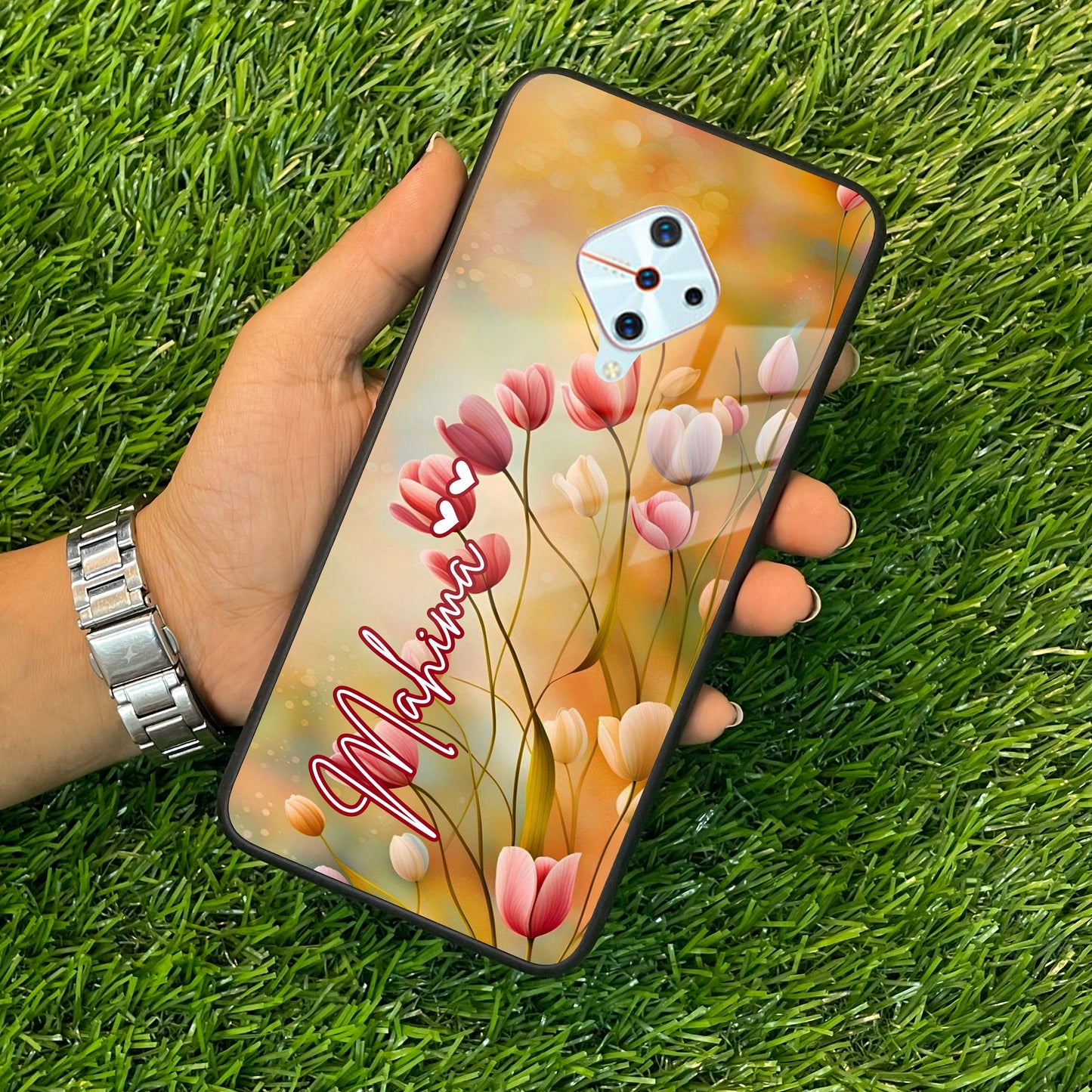 Tulip Floral Glass Case Cover For Vivo