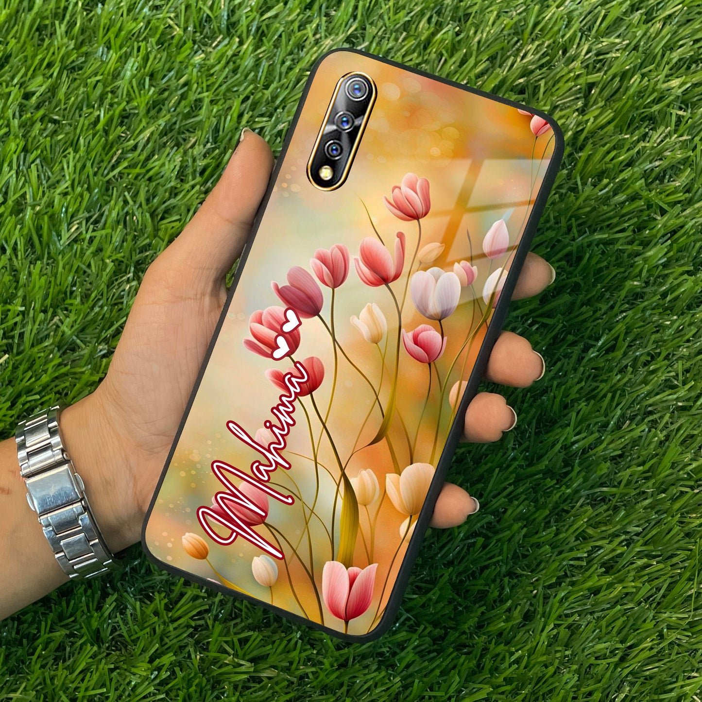 Tulip Floral Glass Case Cover For Vivo