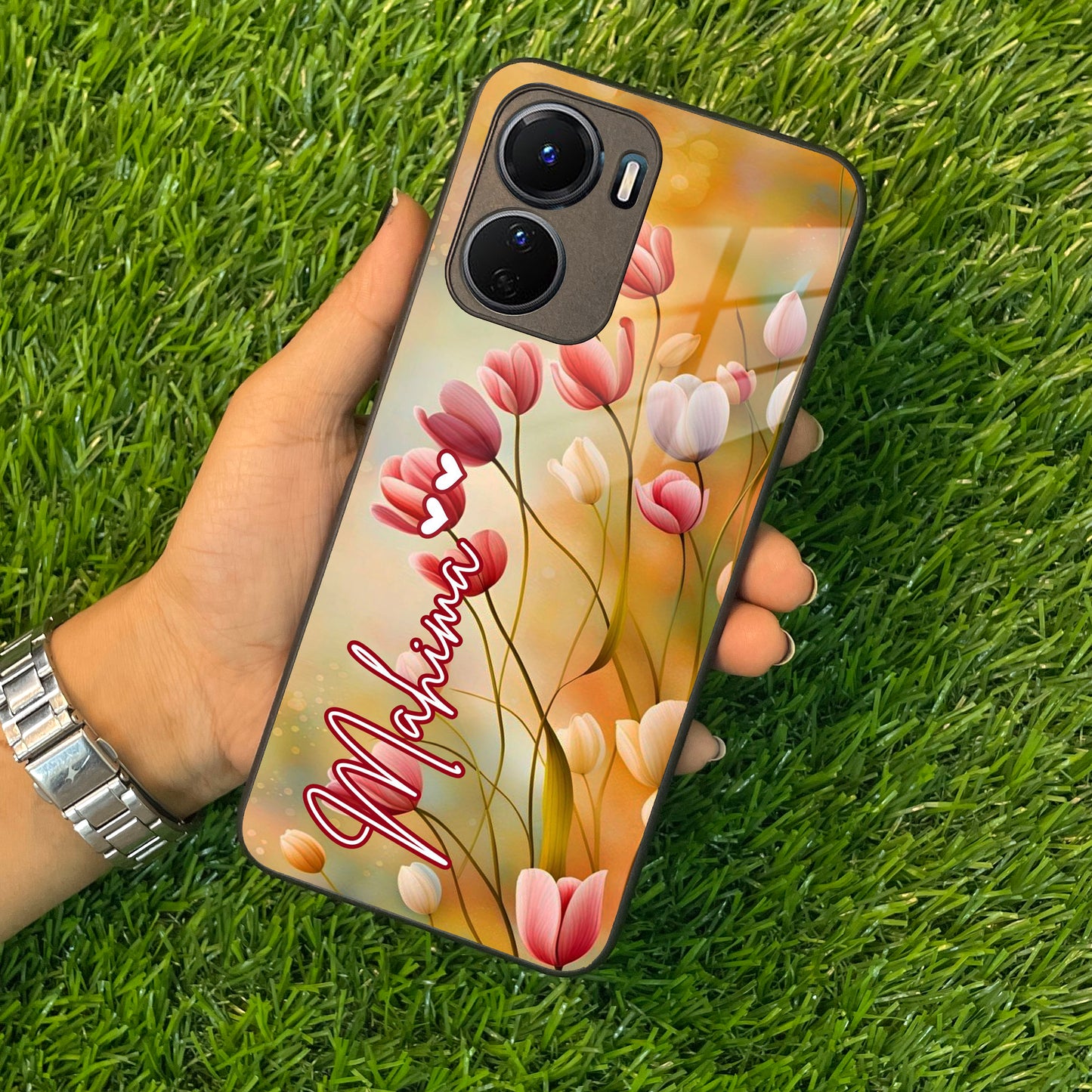 Tulip Floral Glass Case Cover For Vivo