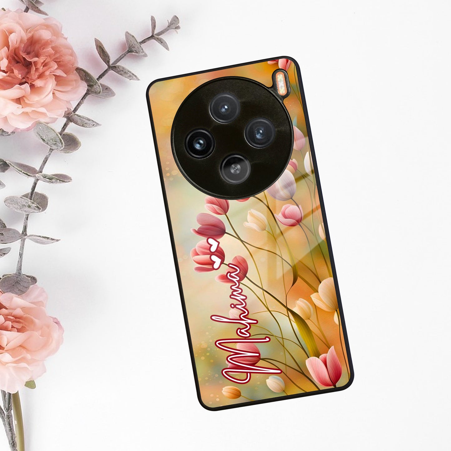 Tulip Floral Glass Case Cover For Vivo