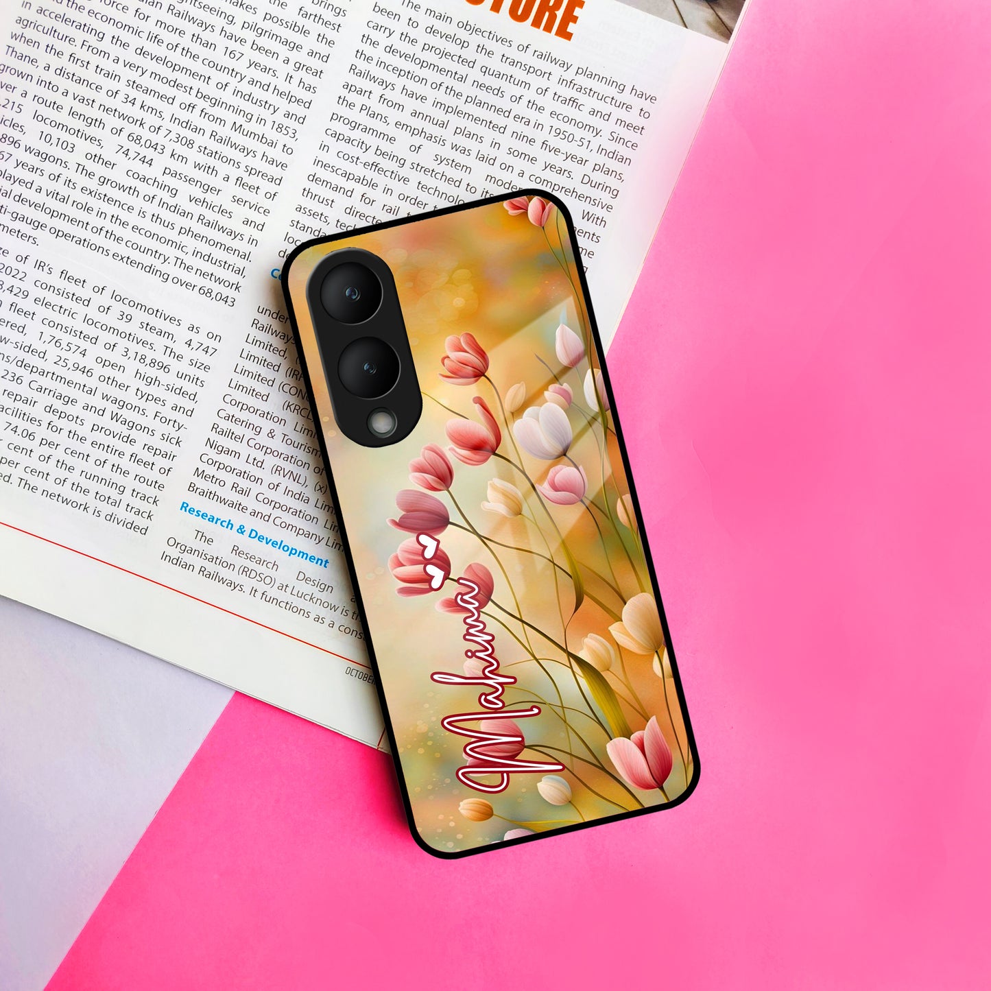 Tulip Floral Glass Case Cover For Vivo