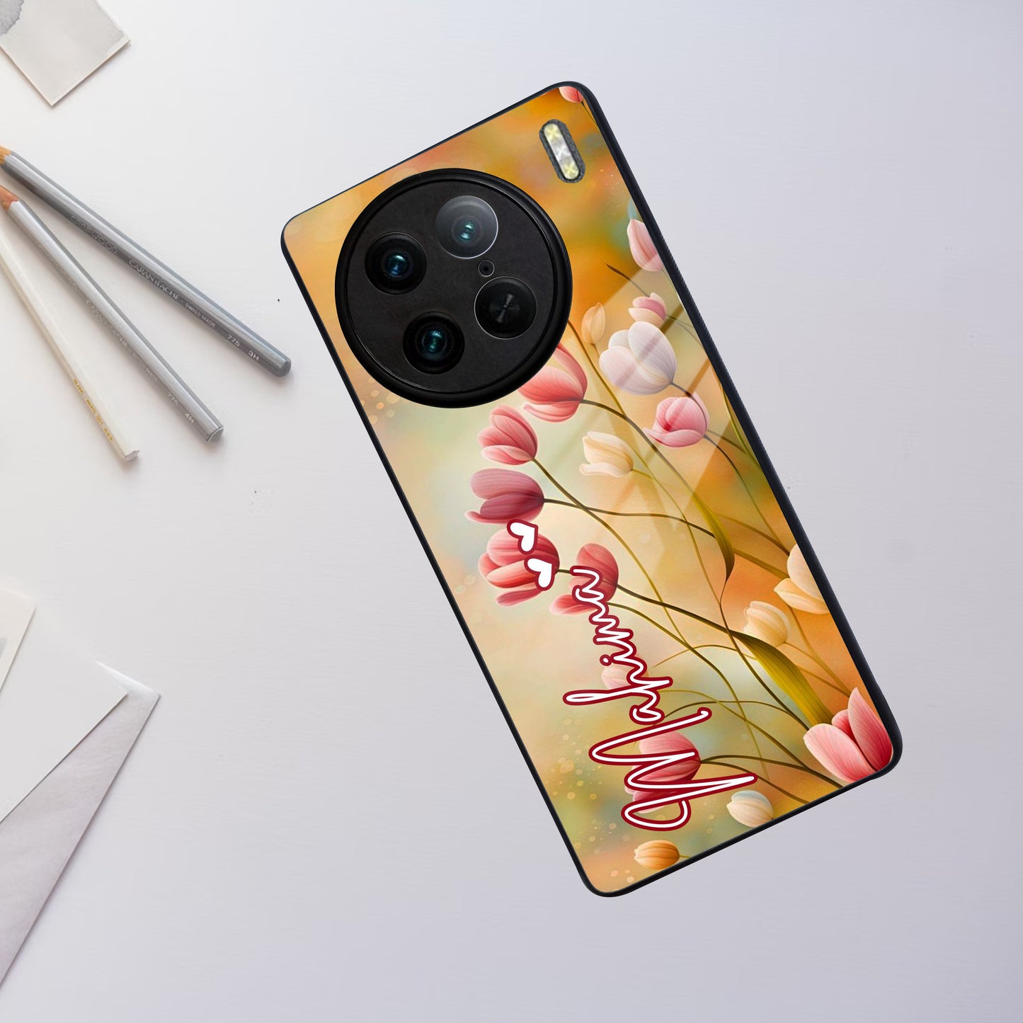 Tulip Floral Glass Case Cover For Vivo