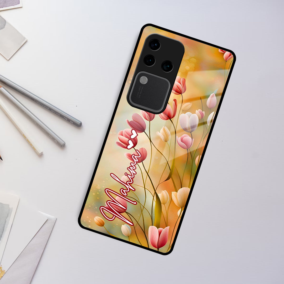 Tulip Floral Glass Case Cover For Vivo