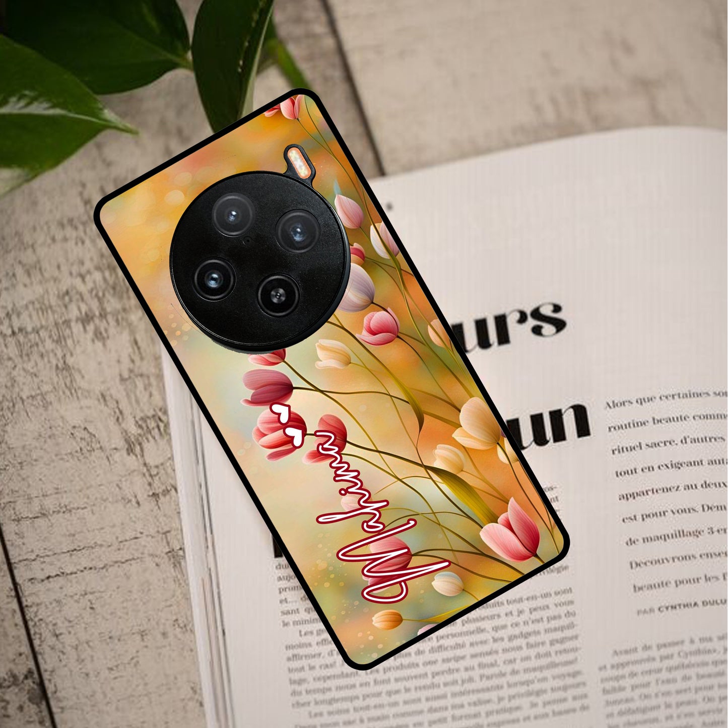 Tulip Floral Glass Case Cover For Vivo