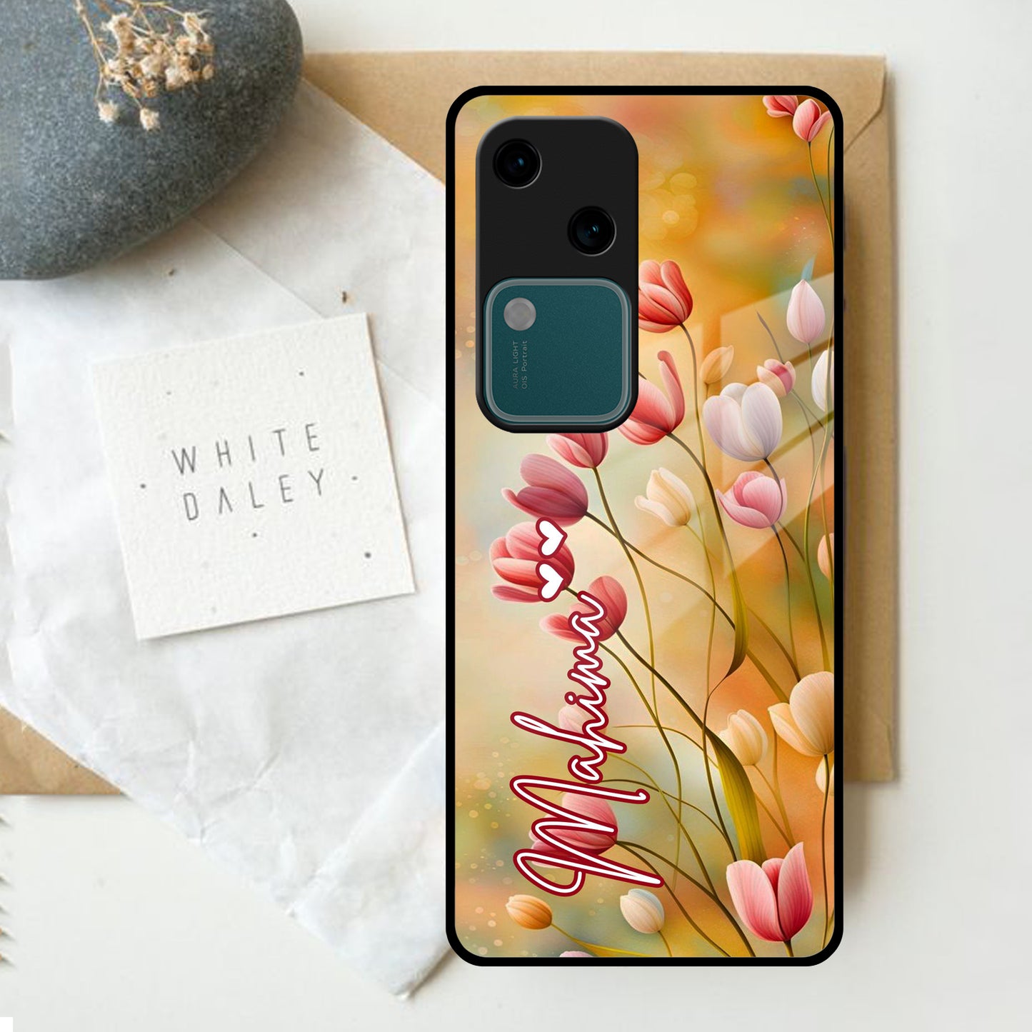 Tulip Floral Glass Case Cover For Vivo