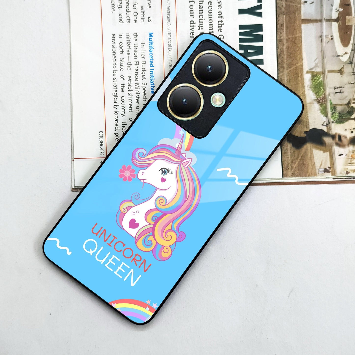 Blue Unicorn Queen Glass Phone Case For Vivo