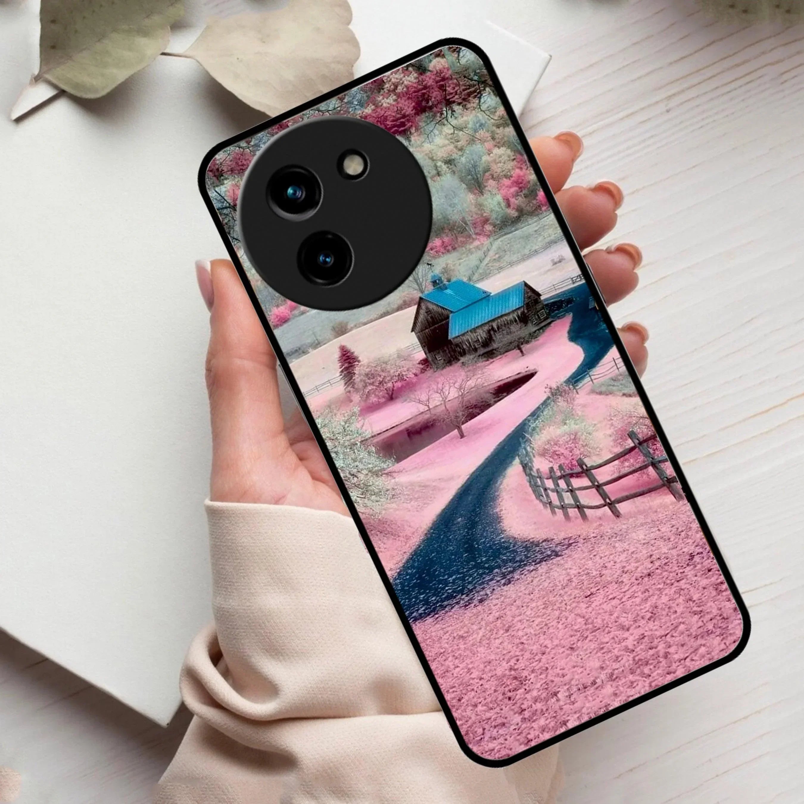 Village Scenery Glossy Metal Case Cover For Vivo - ShopOnCliQ