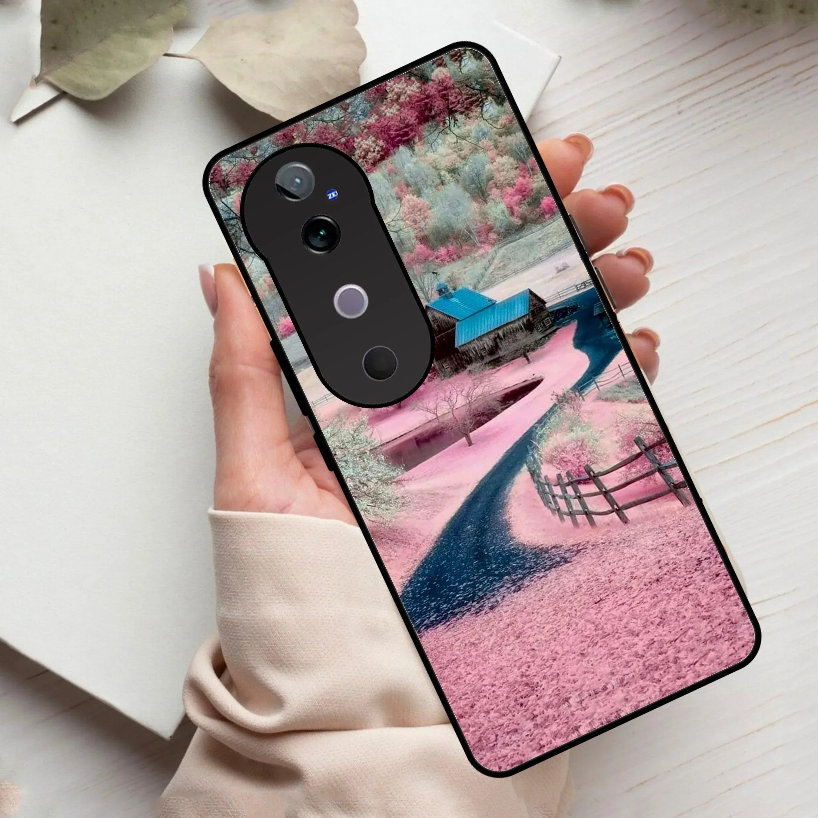 Village Scenery Glossy Metal Case Cover For Vivo - ShopOnCliQ