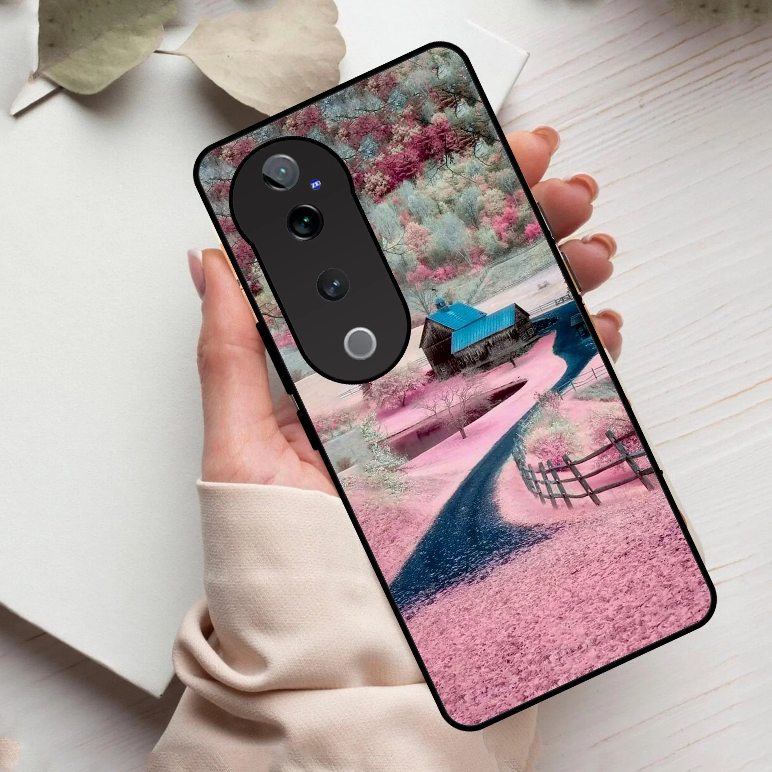 Village Scenery Glossy Metal Case Cover For Vivo - ShopOnCliQ