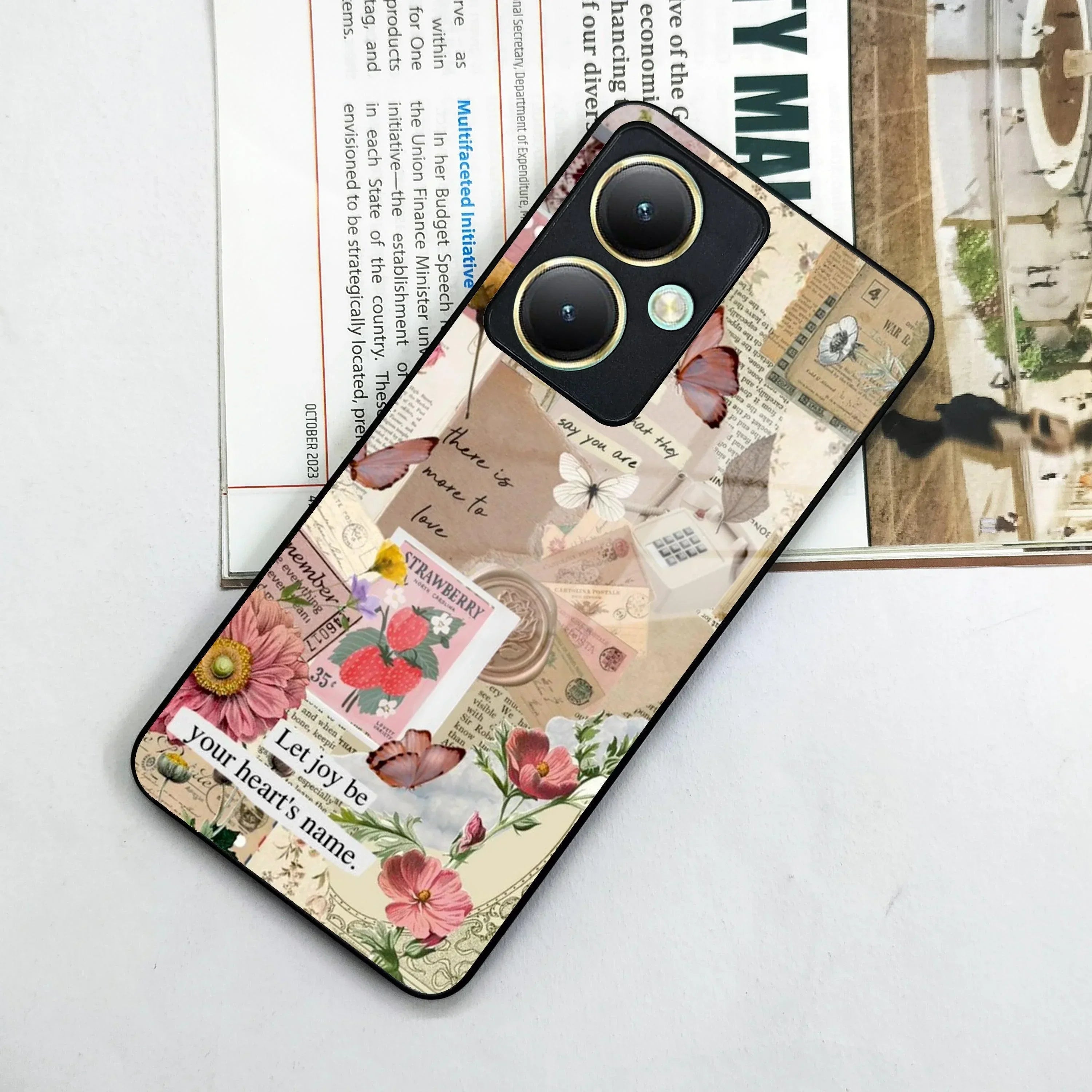 Vintage Vibes Glass Case Cover For Vivo - ShopOnCliQ
