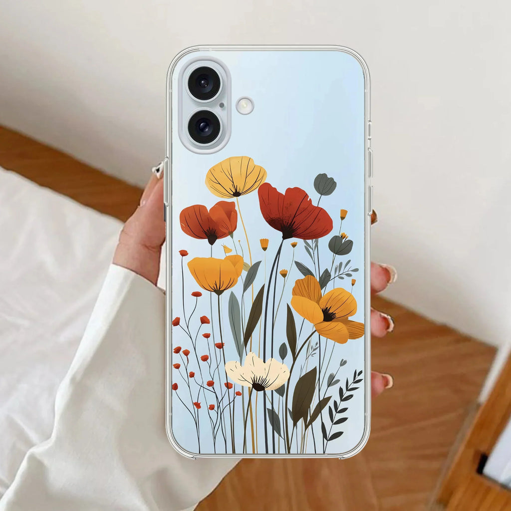 Vintage Wildflower Anti Yellow Clear Case For iPhone 16
