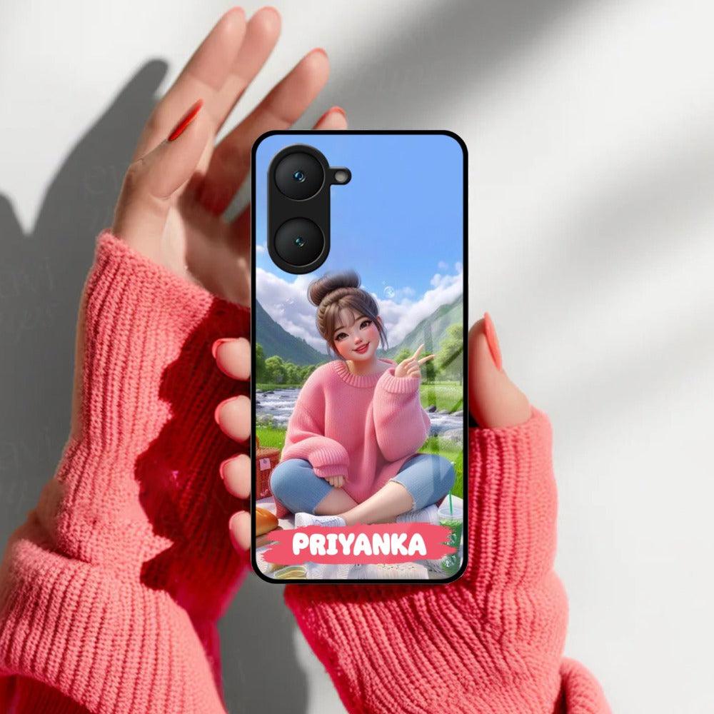 Cute Girl Glossy Metal Case Cover For Vivo