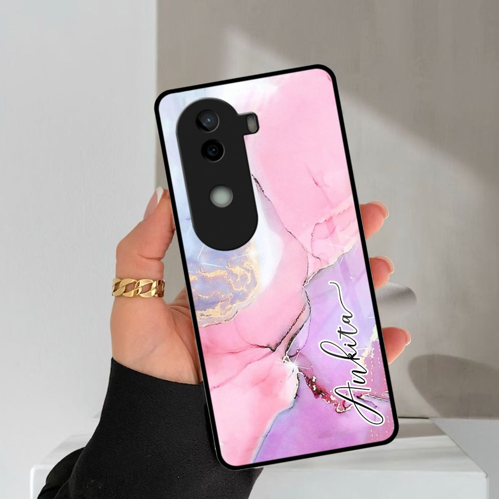 Pink Marble  Glossy Metal Case Cover For Vivo