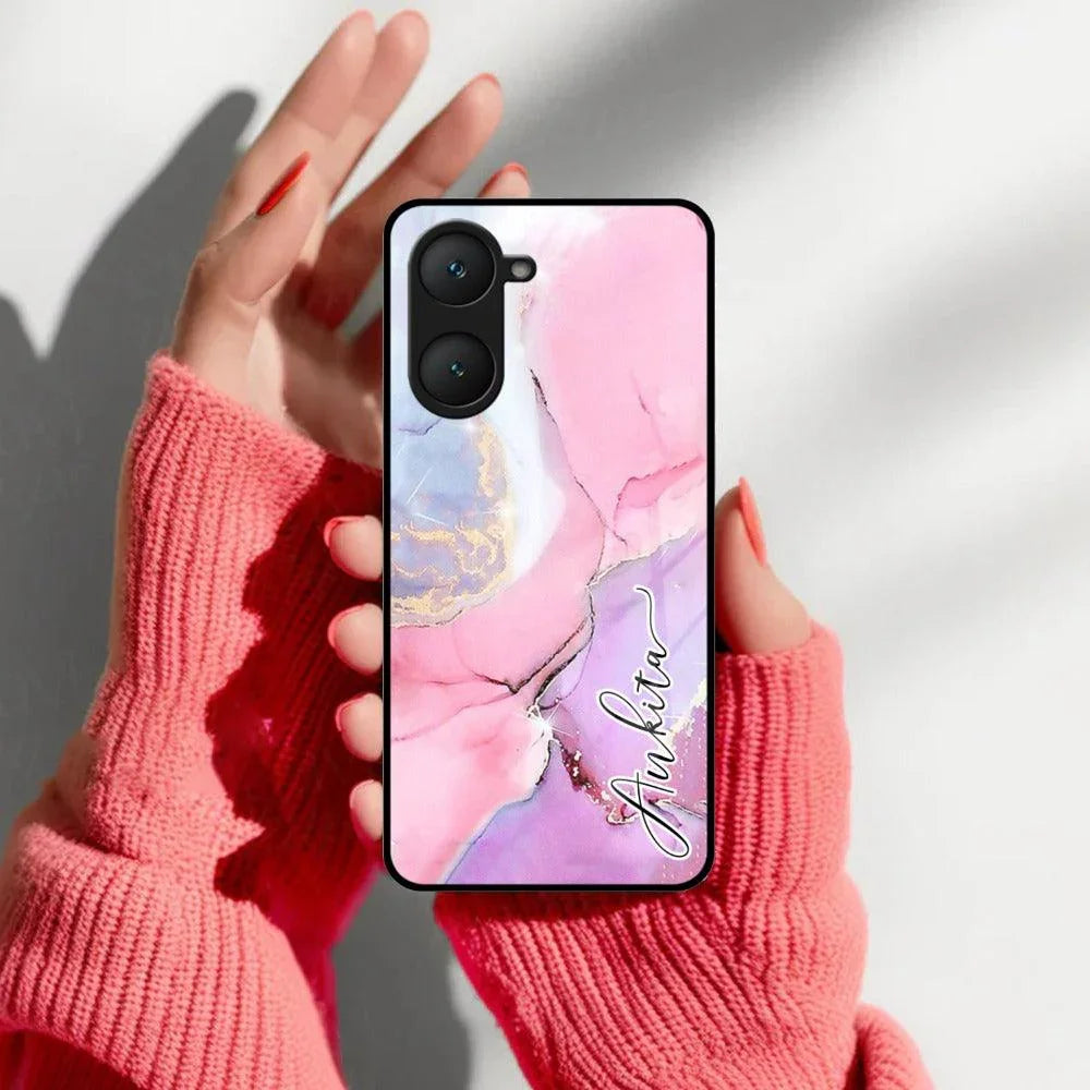 Pink Marble Glossy Metal Case Cover For iQOO - ShopOnCliQ