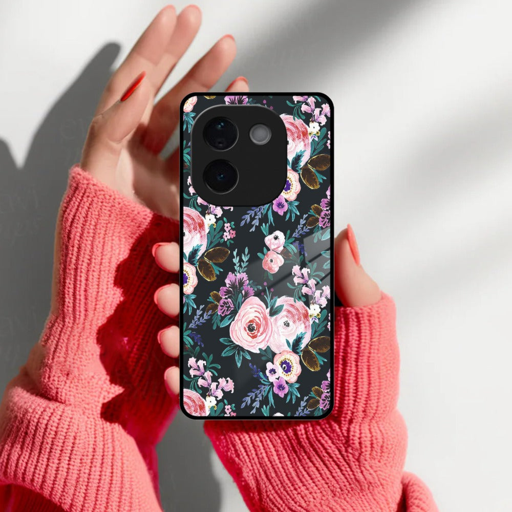 Cute Floral Glossy Metal Case Cover For Vivo