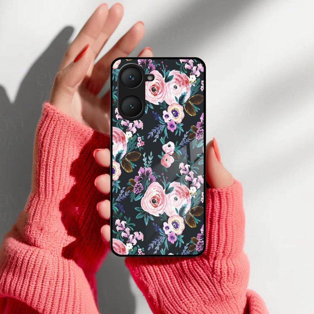 Cute Floral Glossy Metal Case Cover For iQOO - ShopOnCliQ