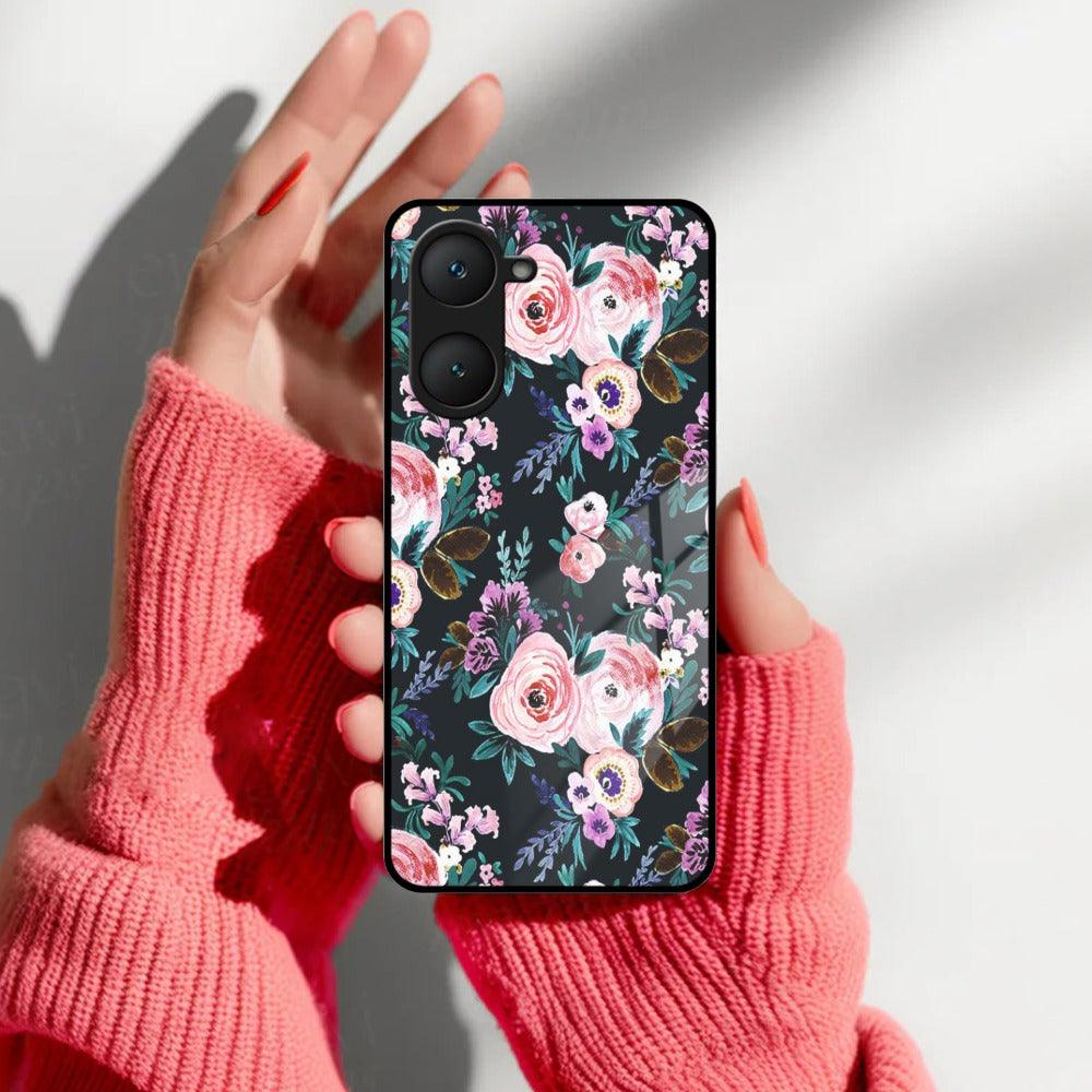 Cute Floral Glossy Metal Case Cover For Vivo