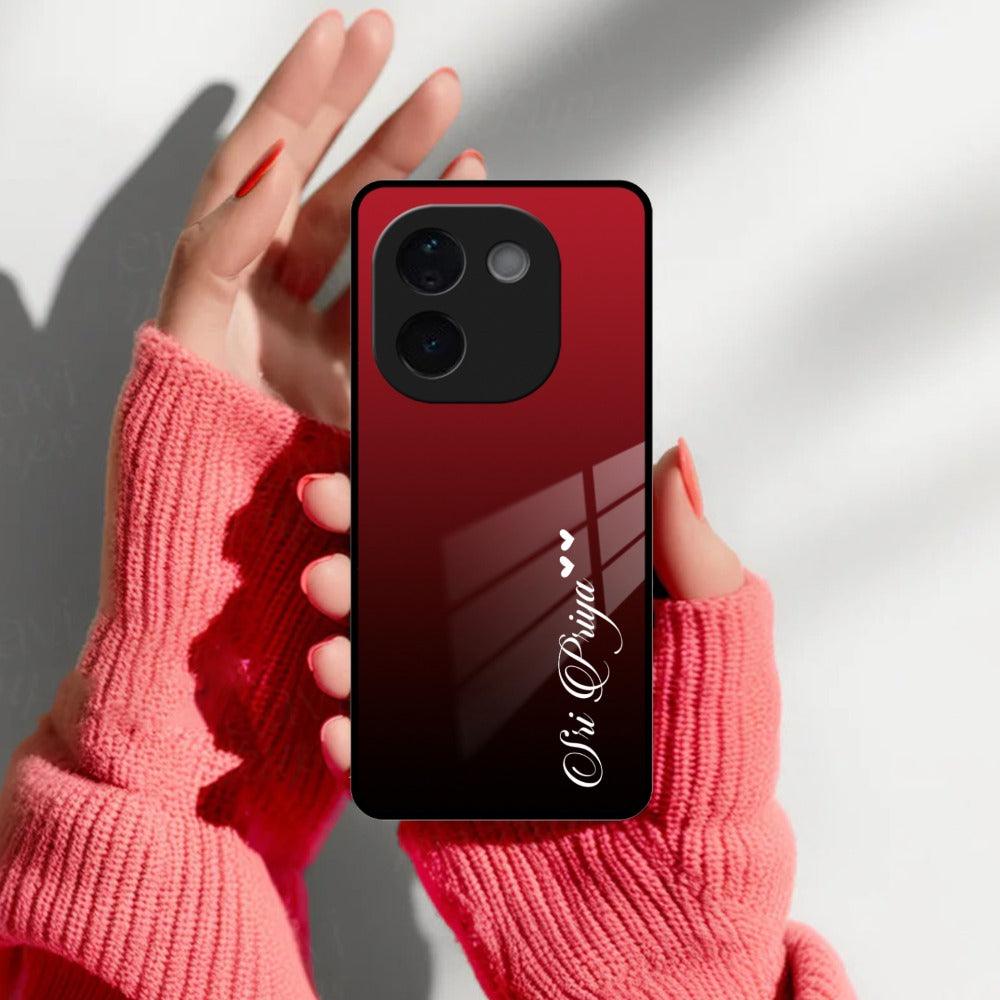 Customize Name Gradient Glass Case Cover Red Wine For Vivo