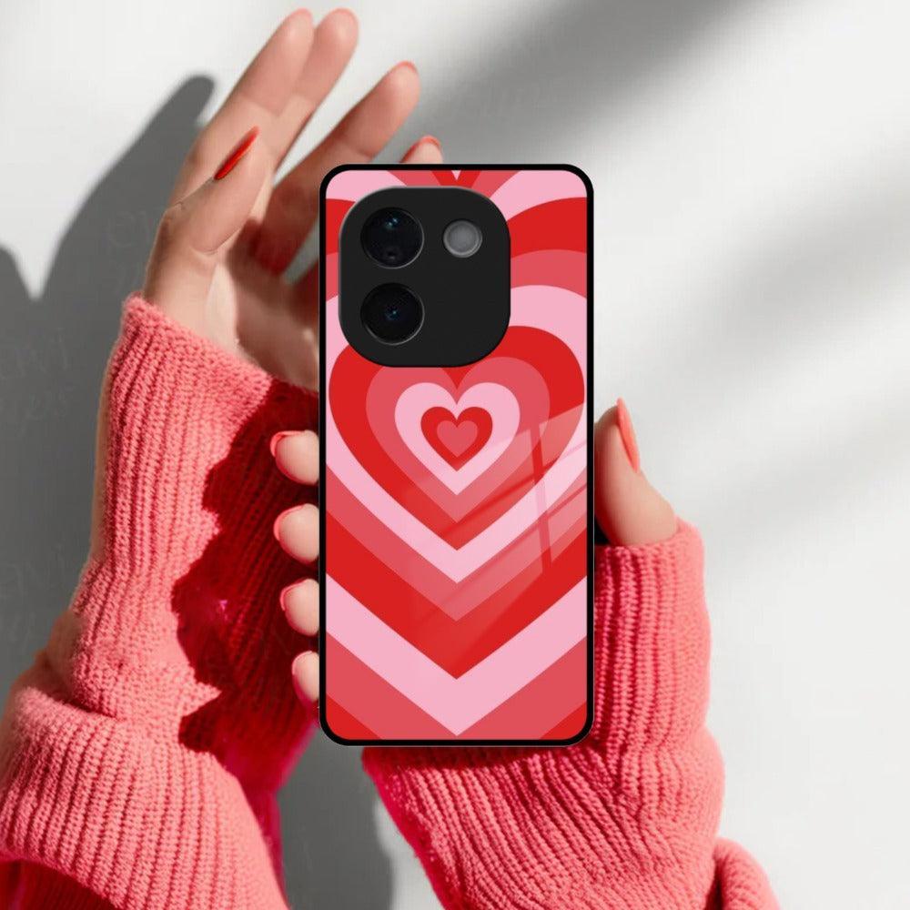 Latte Love Patter Glass Case Cover - Red For iQOO