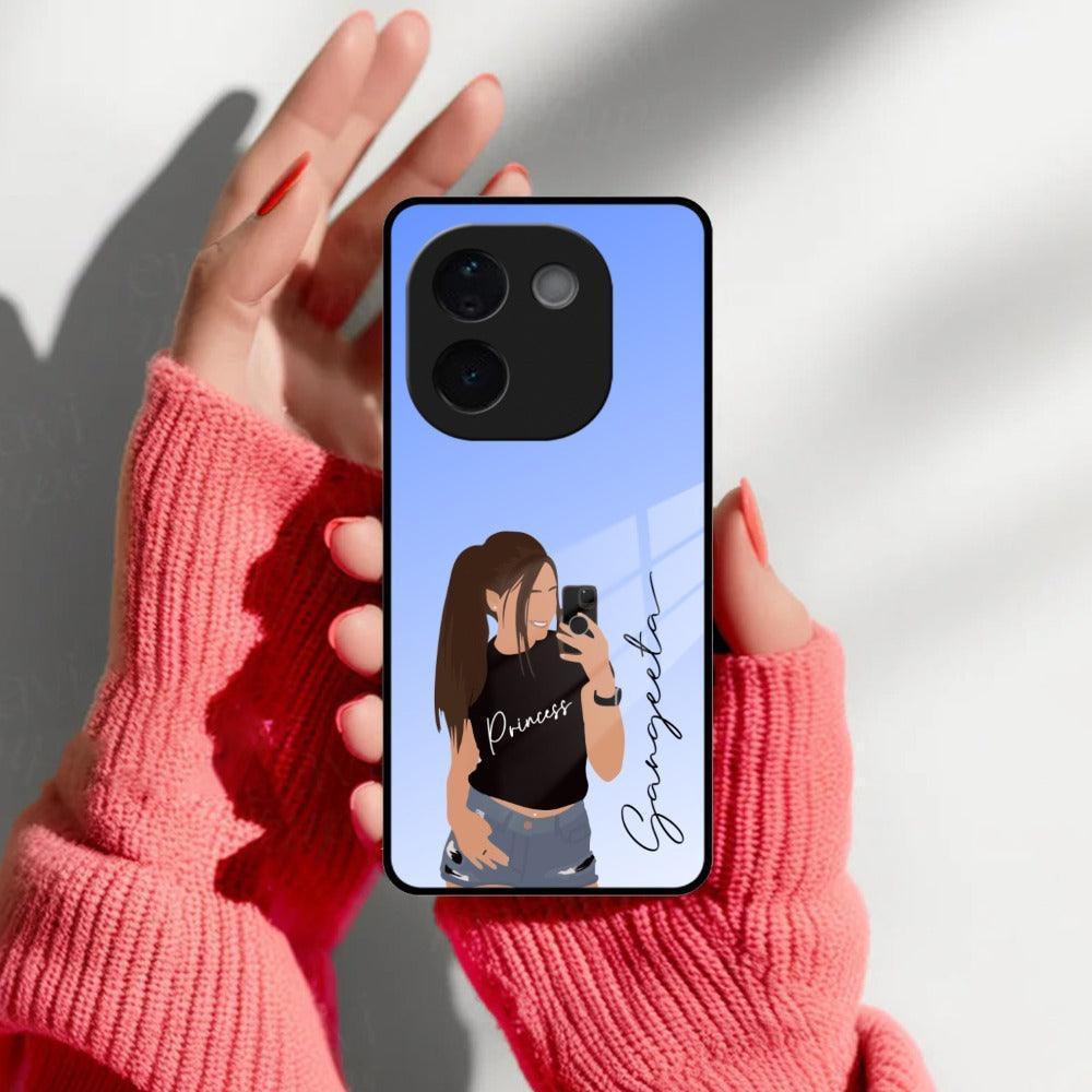 Mobile Girl Glass Case For iQOO