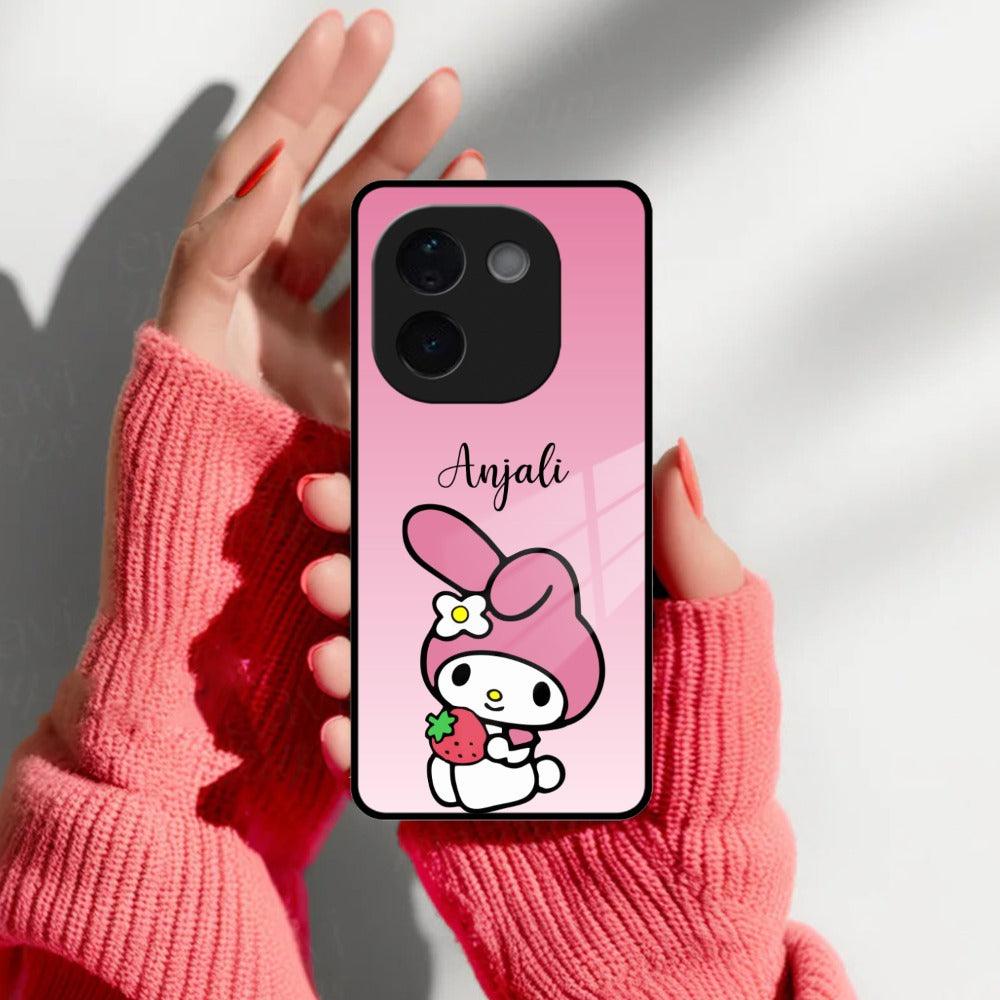 Pink Bunny Glass Case Cover For Vivo