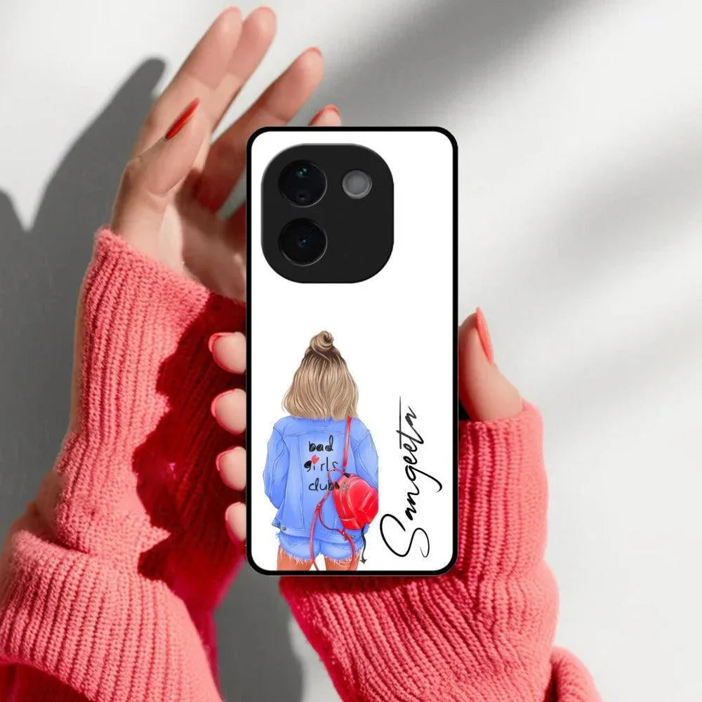 Bag Girl Customize Name Glass Case For Vivo - ShopOnCliQ