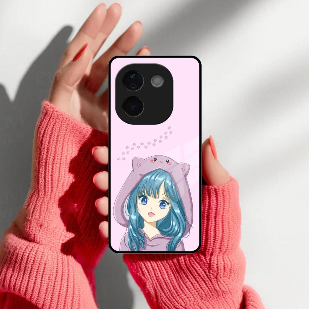 Purple Aesthetic Girl With Cat Phone Glass Case Cover For Vivo