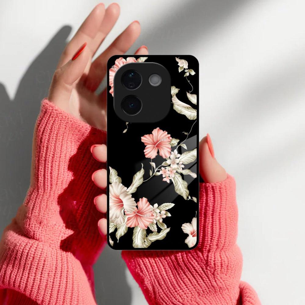 Retro Floral Glass Phone Case And Cover For Vivo