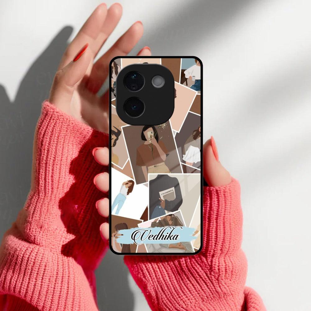 Selfie Girl Collage Glass Case Cover For Vivo