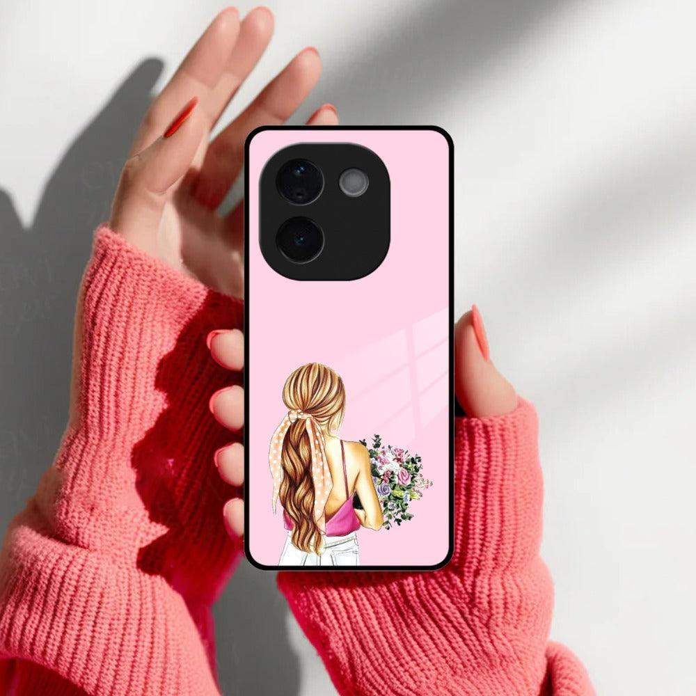 Styles Girl With Flower Glass Case For iQOO