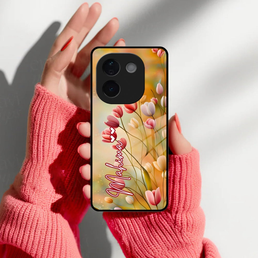 Tulip Floral Glass Case Cover For Vivo