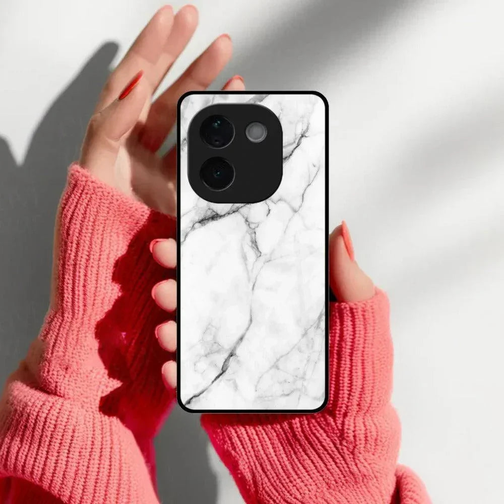 White Marble Patter Glass Case Cover For iQOO - ShopOnCliQ