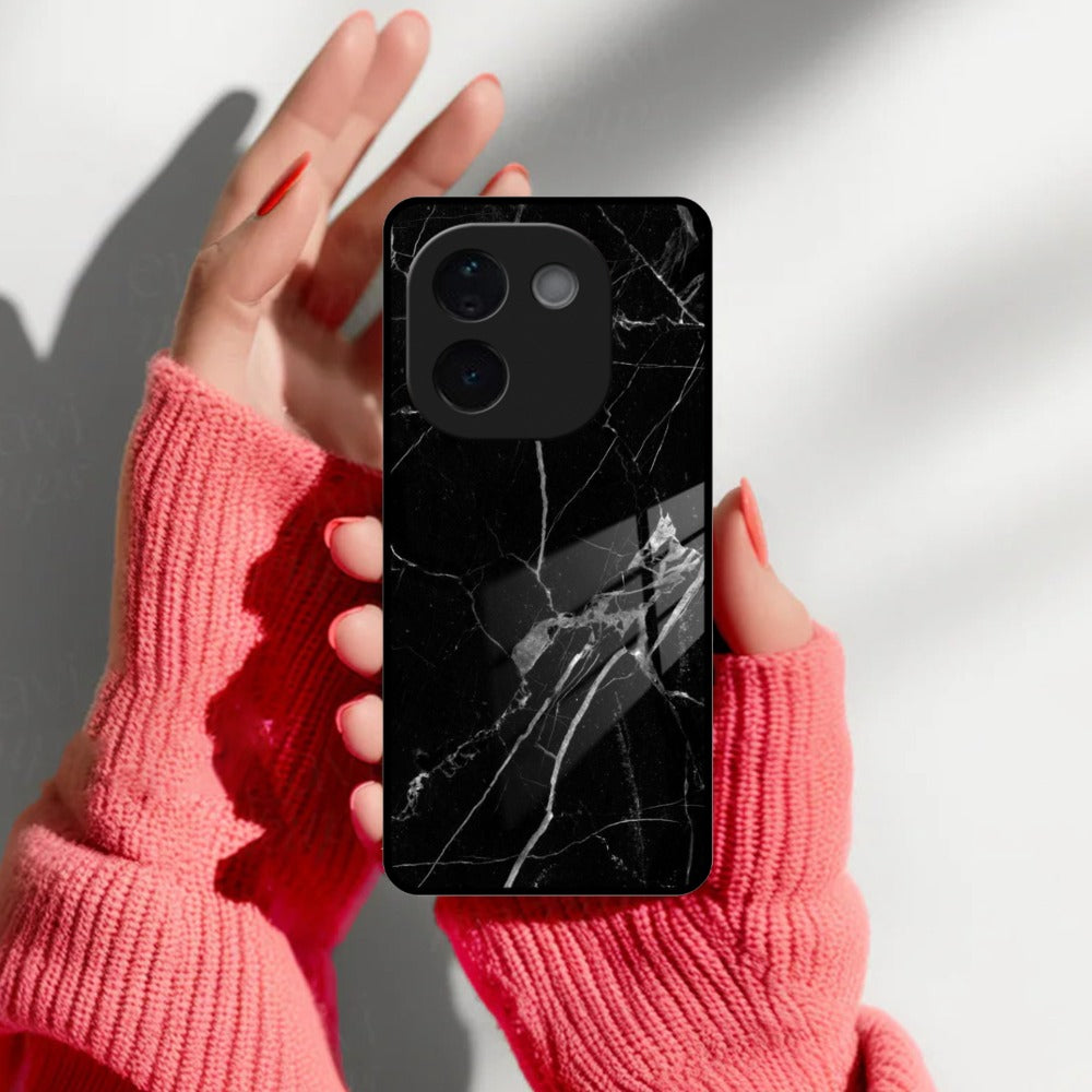 Black Marble Patter Glass Case Cover  For Vivo