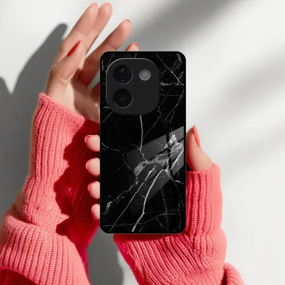 Black Marble Patter Glass Case Cover For iQOO - ShopOnCliQ