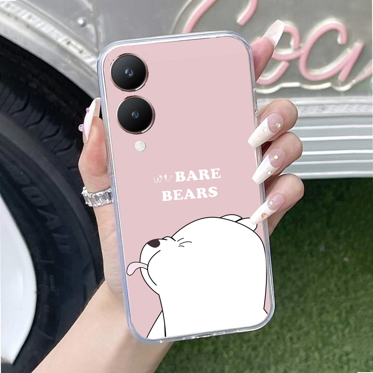We Bare Bears Transparent Silicon Case Pink For Vivo