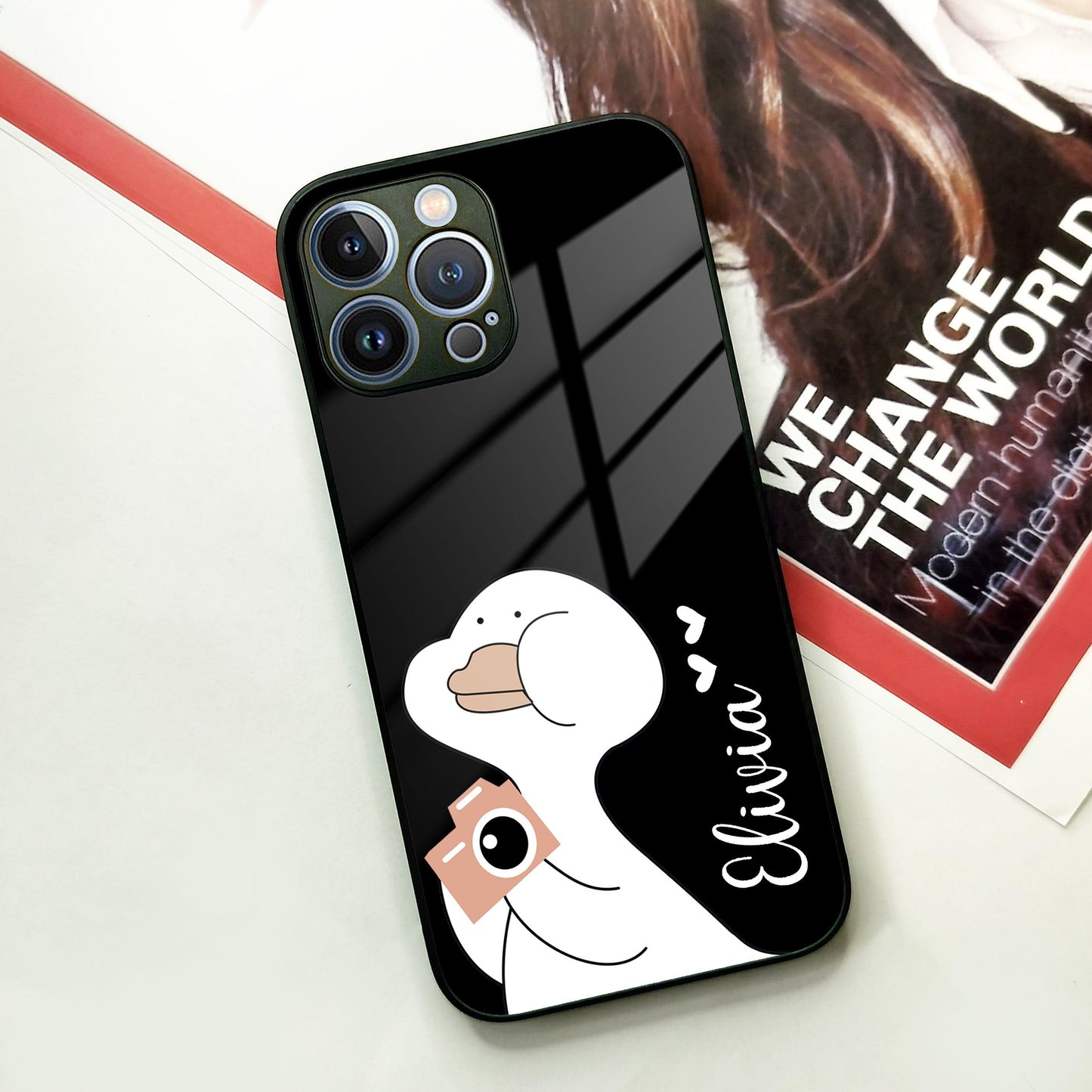 White Duck  Glass Case Cover For iPhone