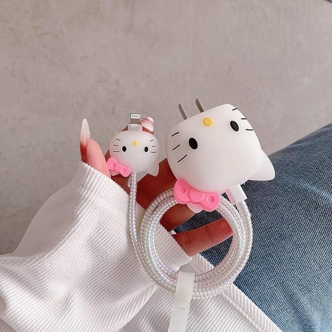 White Kitty 3D Cartoon Silicone Charger Cover for iPhone 18W/20W - 360° Full Protection ShopOnCliQ