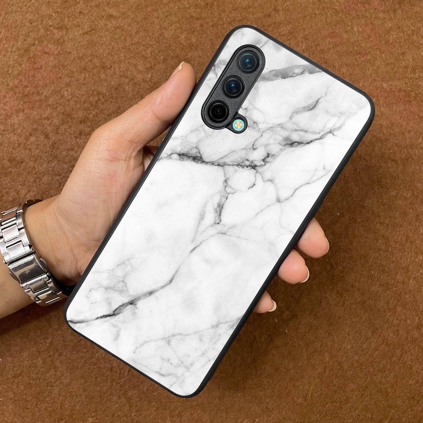 White Marble Patter Glass Case Cover For OnePlus