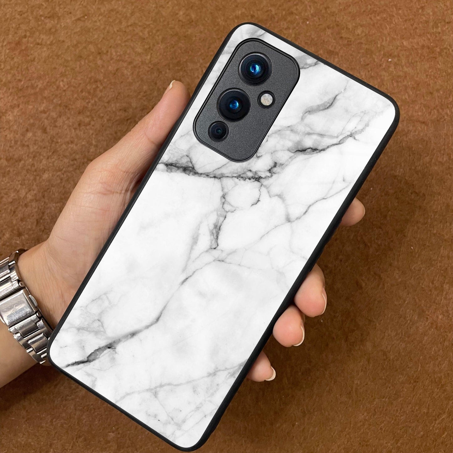 White Marble Patter Glass Case Cover For OnePlus