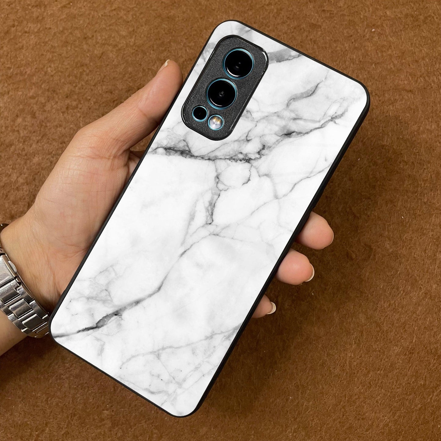 White Marble Patter Glass Case Cover For OnePlus