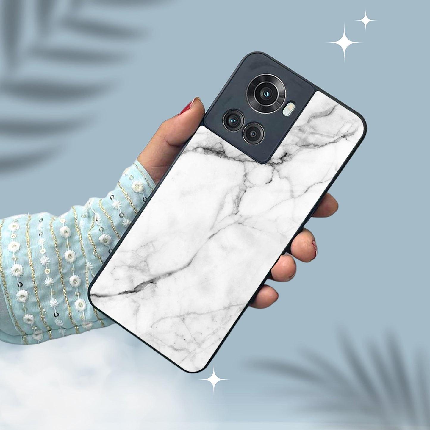 White Marble Patter Glass Case Cover For OnePlus