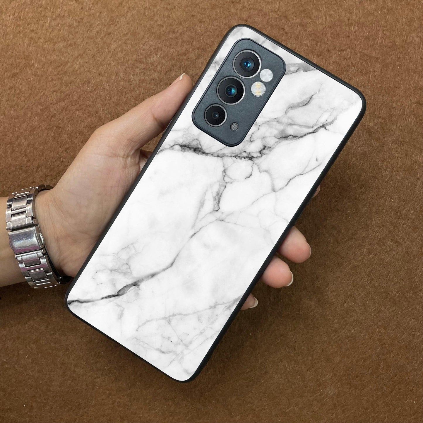 White Marble Patter Glass Case Cover For OnePlus