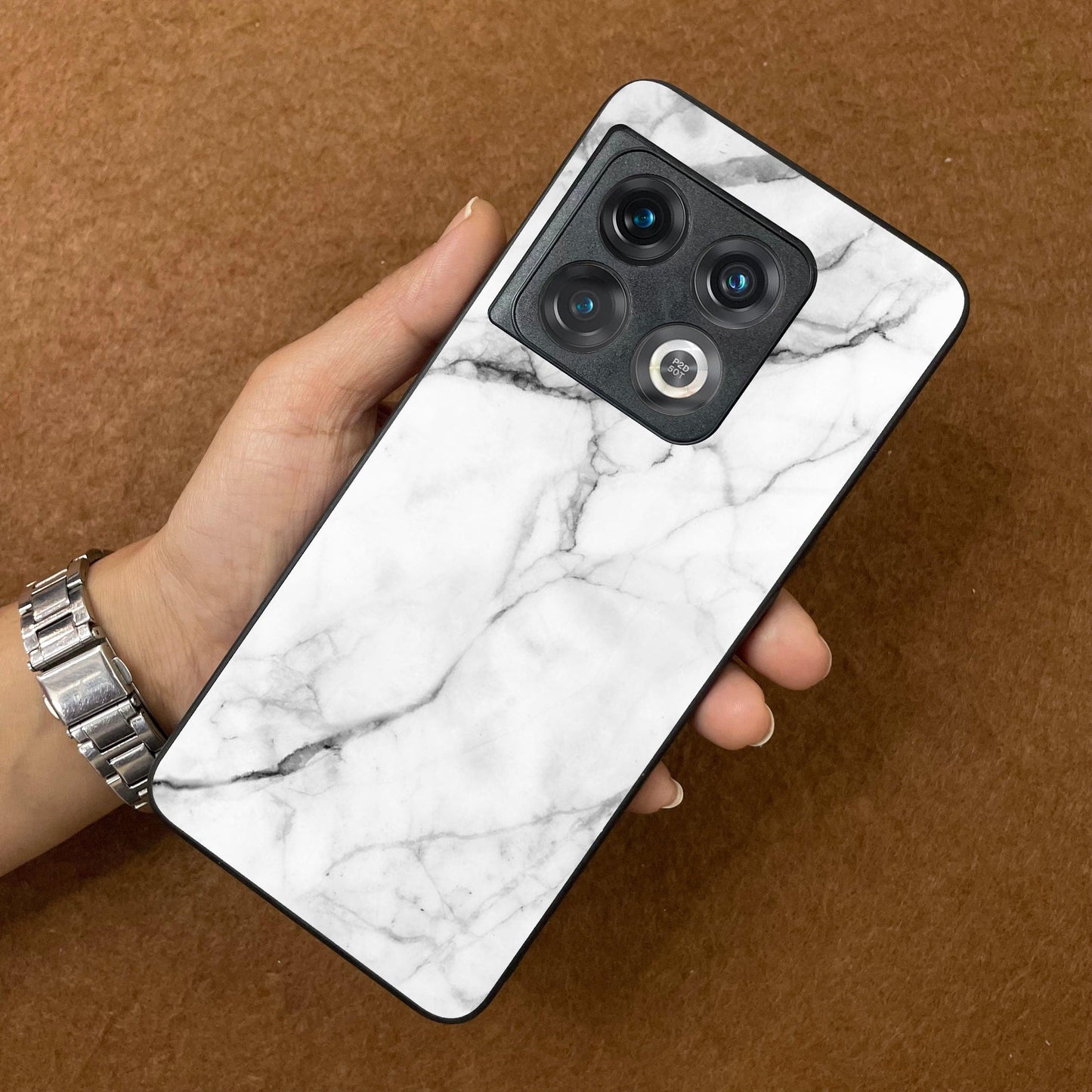 White Marble Patter Glass Case Cover For OnePlus